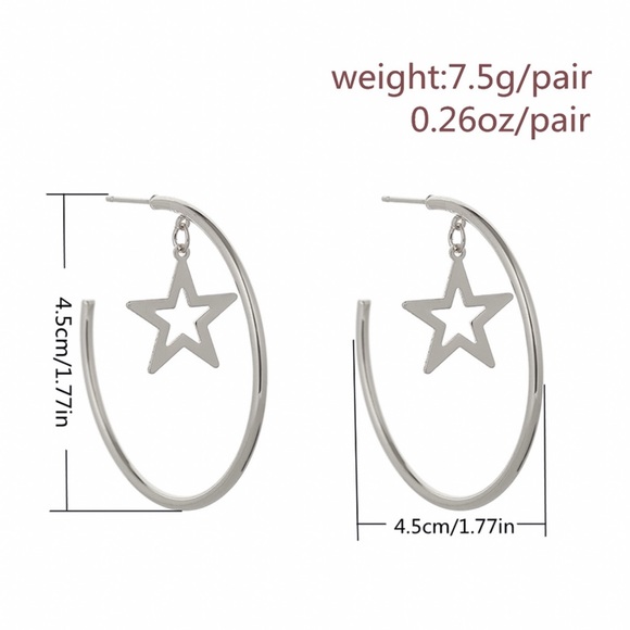 Silver 3/4 Hoops w/Dangling Star Earrings - Picture 6 of 7